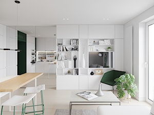 GDAŃSK 28m2 - Mały biały salon z kuchnią z jadalnią z bibiloteczką, styl minimalistyczny - zdjęcie od JD Architects