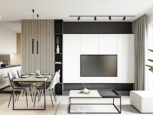 PIŁA 40m2 - Średni biały czarny salon z jadalnią, styl minimalistyczny - zdjęcie od JD Architects
