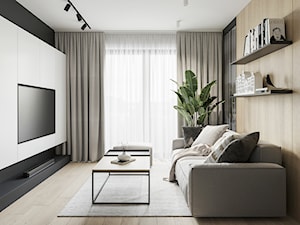 PIŁA 40m2 - Mały beżowy biały salon, styl minimalistyczny - zdjęcie od JD Architects