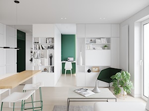 GDAŃSK 28m2 - Mały biały salon z jadalnią z bibiloteczką, styl minimalistyczny - zdjęcie od JD Architects