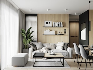 PIŁA 40m2 - Mały brązowy czarny salon z jadalnią, styl nowoczesny - zdjęcie od JD Architects