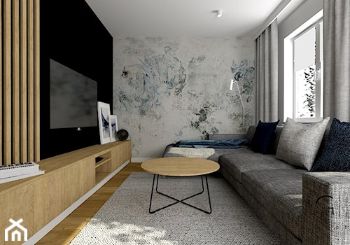Mieszkanie dla dwojga 60m2 - Średni czarny szary salon, styl nowoczesny - zdjęcie od Gill Wnętrza