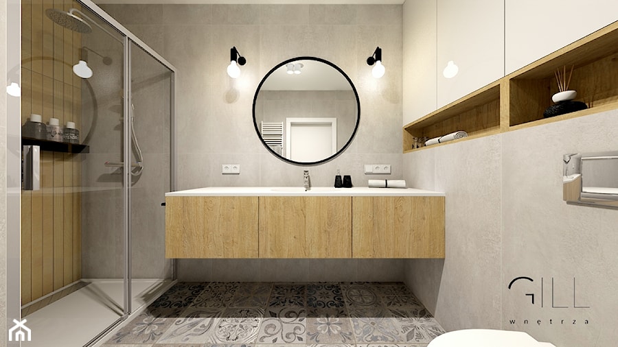 Mieszkanie dla dwojga 60m2 - Średnia bez okna z lustrem łazienka, styl nowoczesny - zdjęcie od Gill Wnętrza