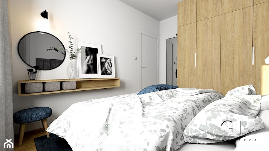 Mieszkanie dla dwojga 60m2 - Mała biała sypialnia, styl nowoczesny - zdjęcie od Gill Wnętrza