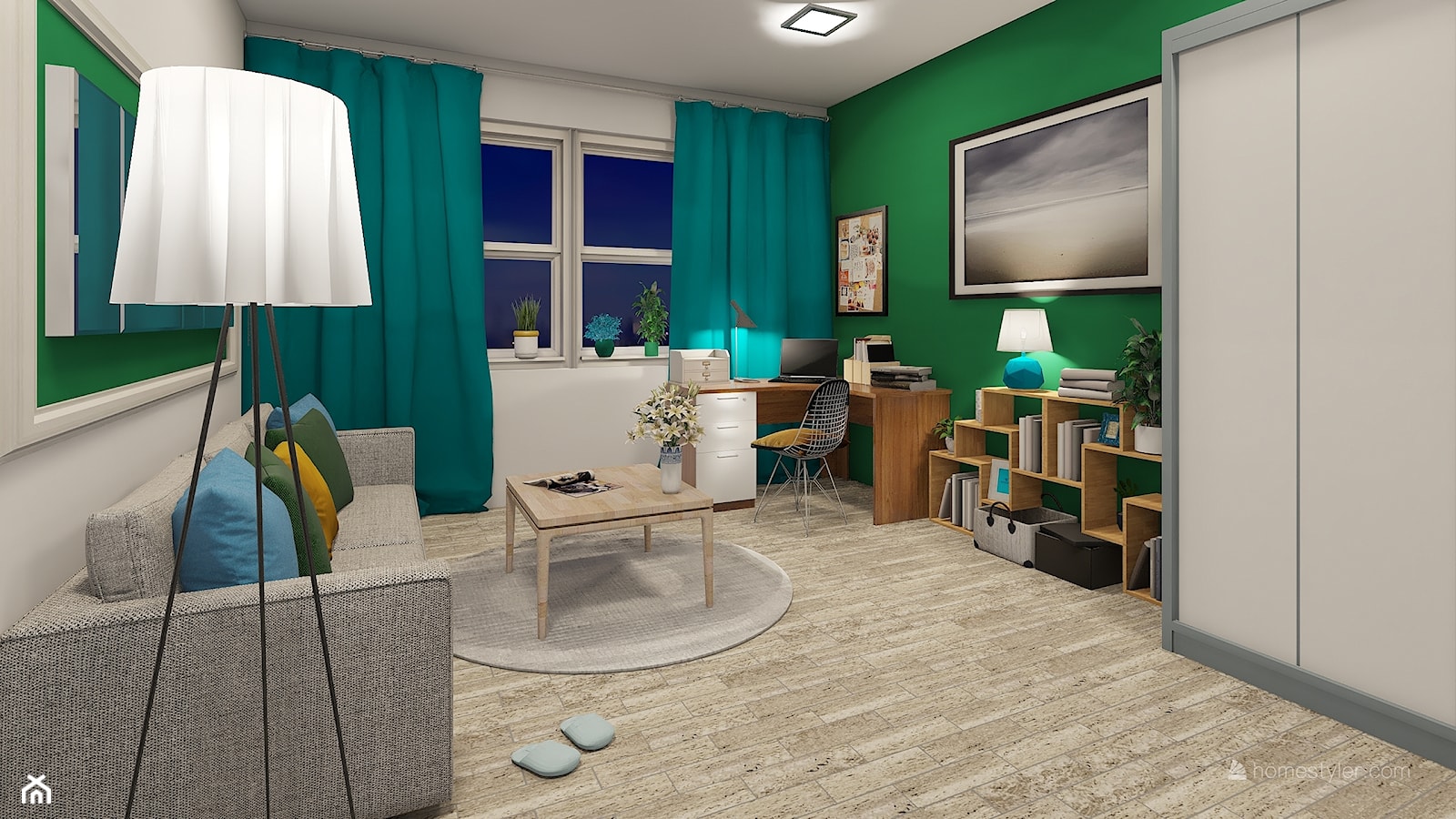 Projekt pokoju młodzieżowego, połączenie zieleni i turkusu - Salon, styl nowoczesny - zdjęcie od SYSdesign - Homebook