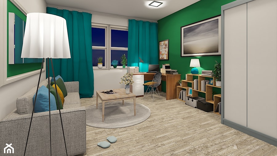 Projekt pokoju młodzieżowego, połączenie zieleni i turkusu - Salon, styl nowoczesny - zdjęcie od SYSdesign