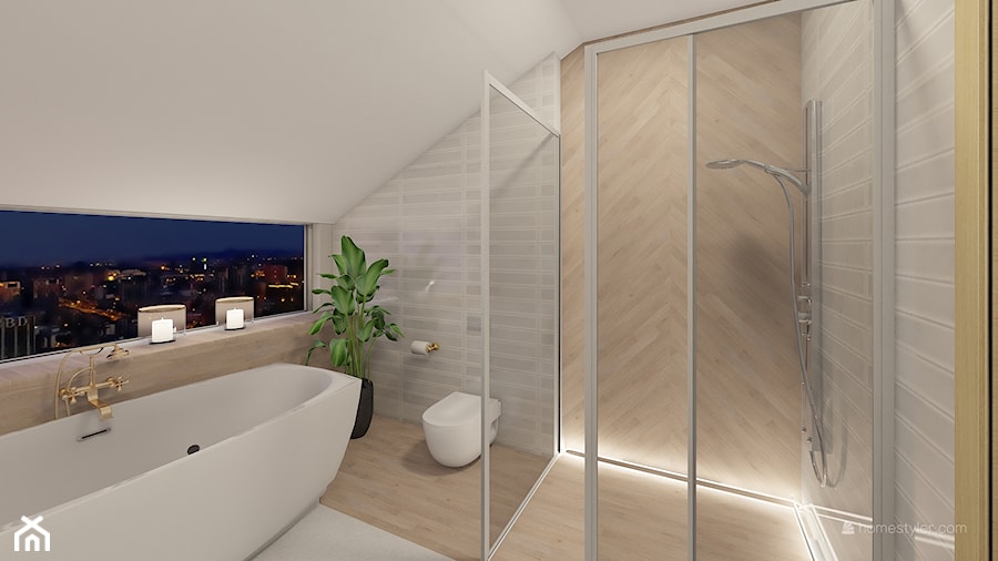 Łazienka na poddaszu, z wanną i prysznicem - zdjęcie od SYSdesign