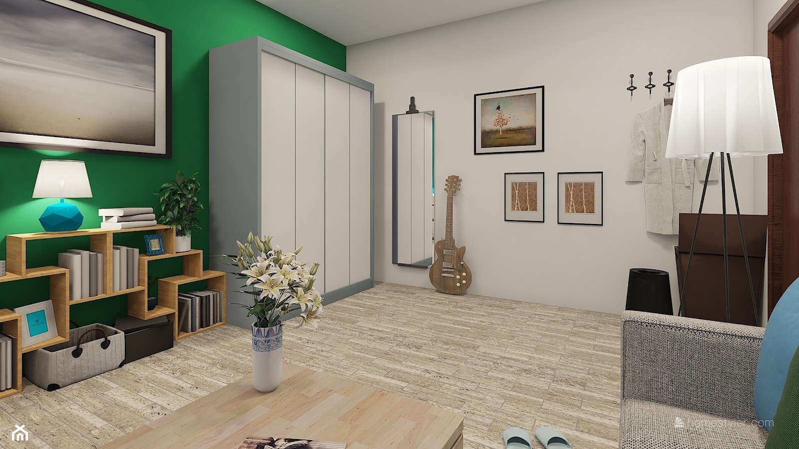 Projekt pokoju młodzieżowego, połączenie zieleni i turkusu - Salon, styl nowoczesny - zdjęcie od SYSdesign - Homebook
