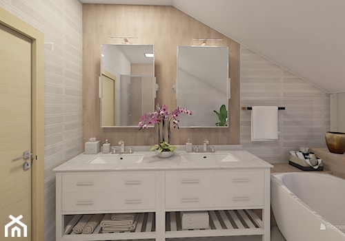 Łazienka na poddaszu, z wanną i prysznicem - zdjęcie od SYSdesign