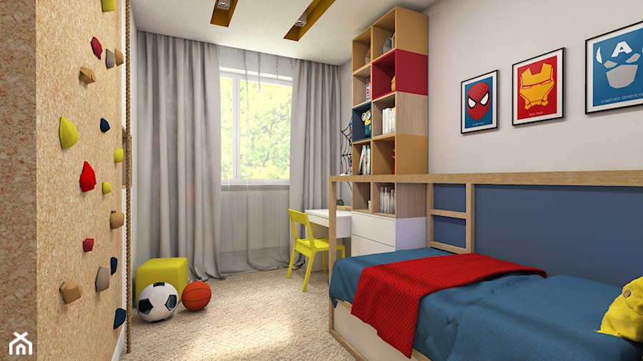 Pokój Mikołaja - Średni biały niebieski pokój dziecka dla dziecka dla chłopca dla dziewczynki, styl nowoczesny - zdjęcie od NANUstudioprojektowe