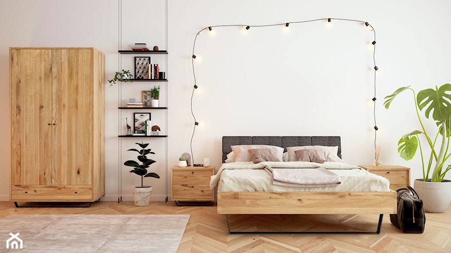 Meble dębowe Steel na metalowych nogach - Średnia biała sypialnia, styl tradycyjny - zdjęcie od WOODICA ® meble z drewna