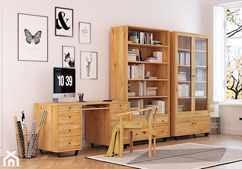 Meble dębowe Steel na metalowych nogach - Średnie w osobnym pomieszczeniu białe biuro, styl tradycyjny - zdjęcie od WOODICA ® meble z drewna