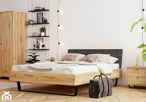 Meble dębowe Steel na metalowych nogach - Duża biała sypialnia, styl nowoczesny - zdjęcie od WOODICA ® meble z drewna