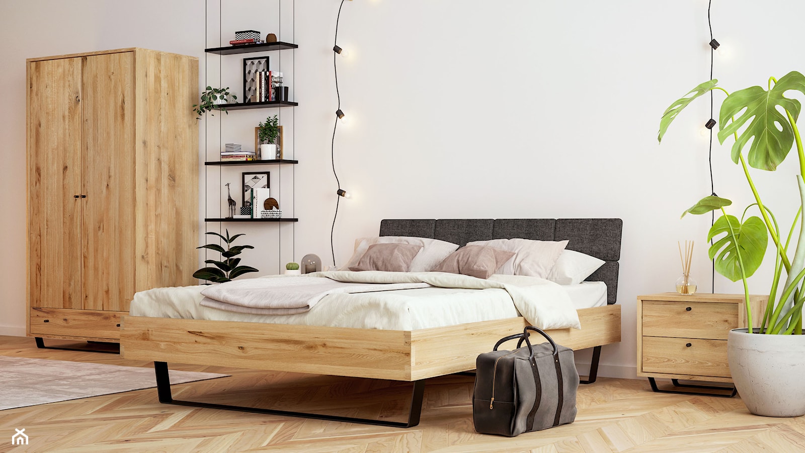 Meble dębowe Steel na metalowych nogach - Duża biała sypialnia, styl nowoczesny - zdjęcie od WOODICA ® meble z drewna - Homebook
