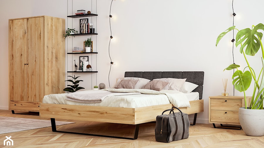 Meble dębowe Steel na metalowych nogach - Duża biała sypialnia, styl nowoczesny - zdjęcie od WOODICA ® meble z drewna