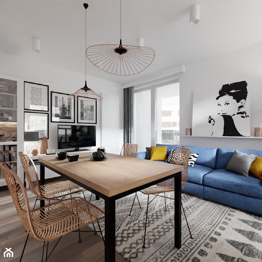 Projekt mieszkania z aneksem kuchennym - Salon, styl skandynawski - zdjęcie od ACKProjekt
