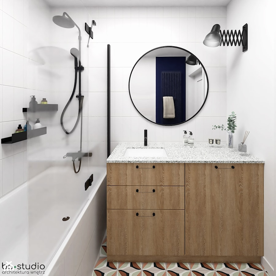 Salon i łazienka w wersji retro - Łazienka - zdjęcie od BOSTUDIO