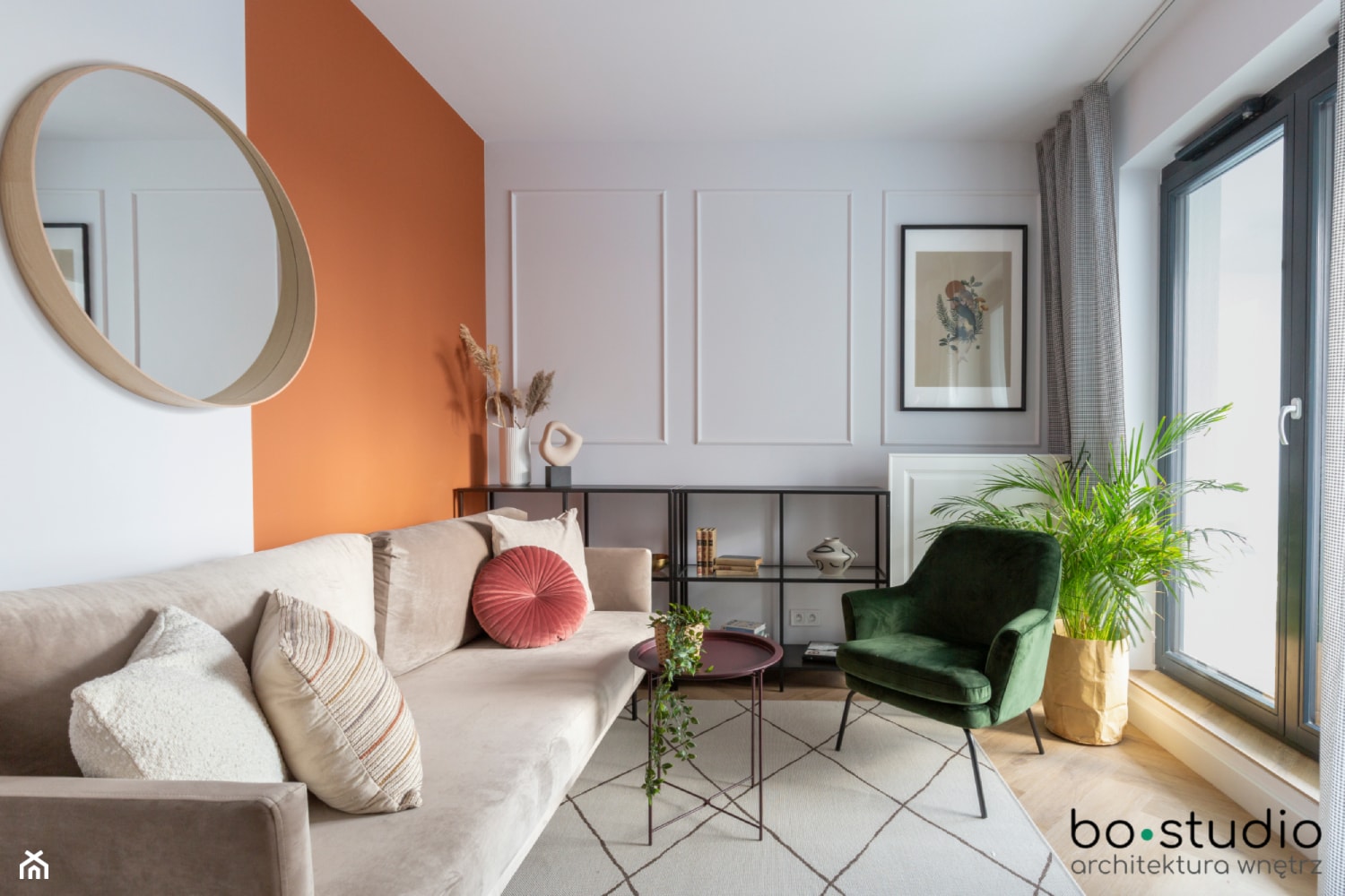 Mieszkanie na wynajem - Średni biały pomarańczowy salon - zdjęcie od bo•studio - Homebook