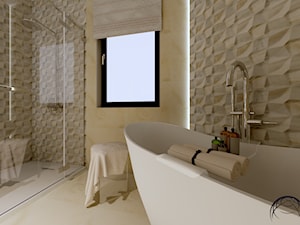 ŁAZIENKA W MARMURZE Z POLSKO-HISZPAŃSKIM AKCENTEM-INTERI PROJEKTY WNĘTRZ ŁOWICZ - Średnia z marmurową podłogą łazienka z oknem, styl tradycyjny - zdjęcie od interi-wnetrza