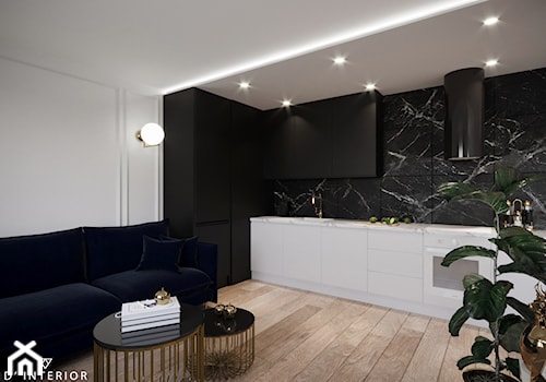 Mieszkanie w Redłowie - Średni biały czarny salon z kuchnią, styl nowoczesny - zdjęcie od D ' INTERIOR. Studio Wnętrz
