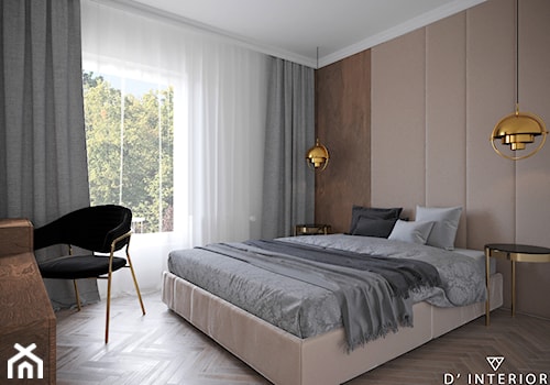 Sypialnia w bezach i drewnie - zdjęcie od D ' INTERIOR. Studio Wnętrz