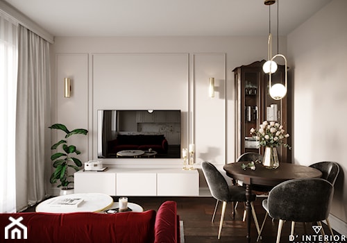 Modern In Classic - Mały biały salon z jadalnią, styl tradycyjny - zdjęcie od D ' INTERIOR. Studio Wnętrz
