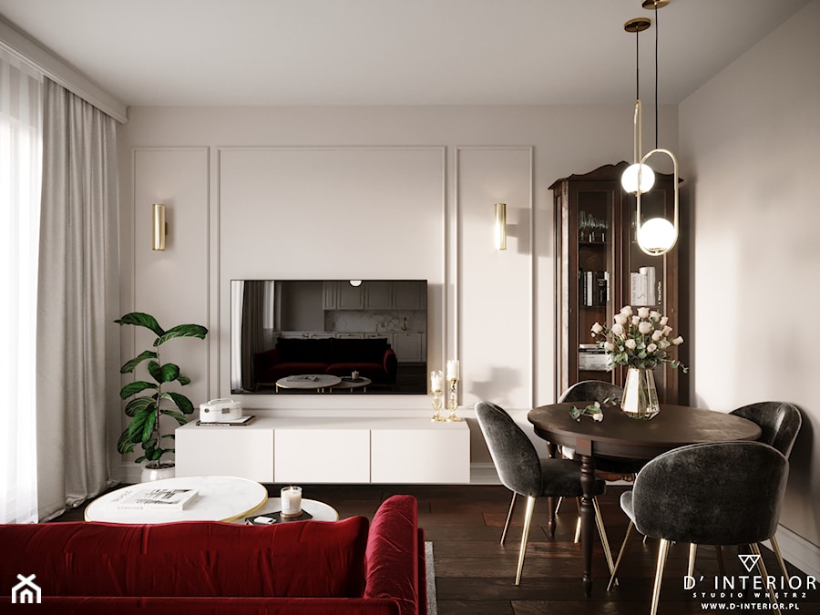 Modern In Classic - Mały biały salon z jadalnią, styl tradycyjny - zdjęcie od D ' INTERIOR. Studio Wnętrz