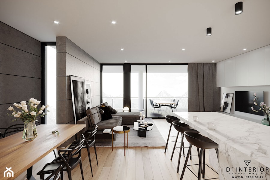 Strefa dzienna- apartament w górach - Salon, styl nowoczesny - zdjęcie od D ' INTERIOR. Studio Wnętrz