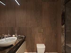 Projekt nowoczesnej łazienki z marmurem i drewnem - zdjęcie od D ' INTERIOR. Studio Wnętrz
