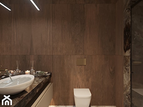 Aranżacje wnętrz - Łazienka: Projekt nowoczesnej łazienki z marmurem i drewnem - D ' INTERIOR. Studio Wnętrz. Przeglądaj, dodawaj i zapisuj najlepsze zdjęcia, pomysły i inspiracje designerskie. W bazie mamy już prawie milion fotografii!