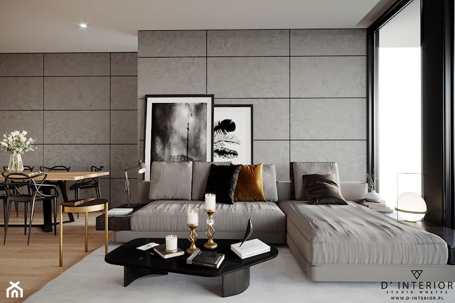 Strefa dzienna- apartament w górach - Średni szary salon, styl nowoczesny - zdjęcie od D ' INTERIOR. Studio Wnętrz