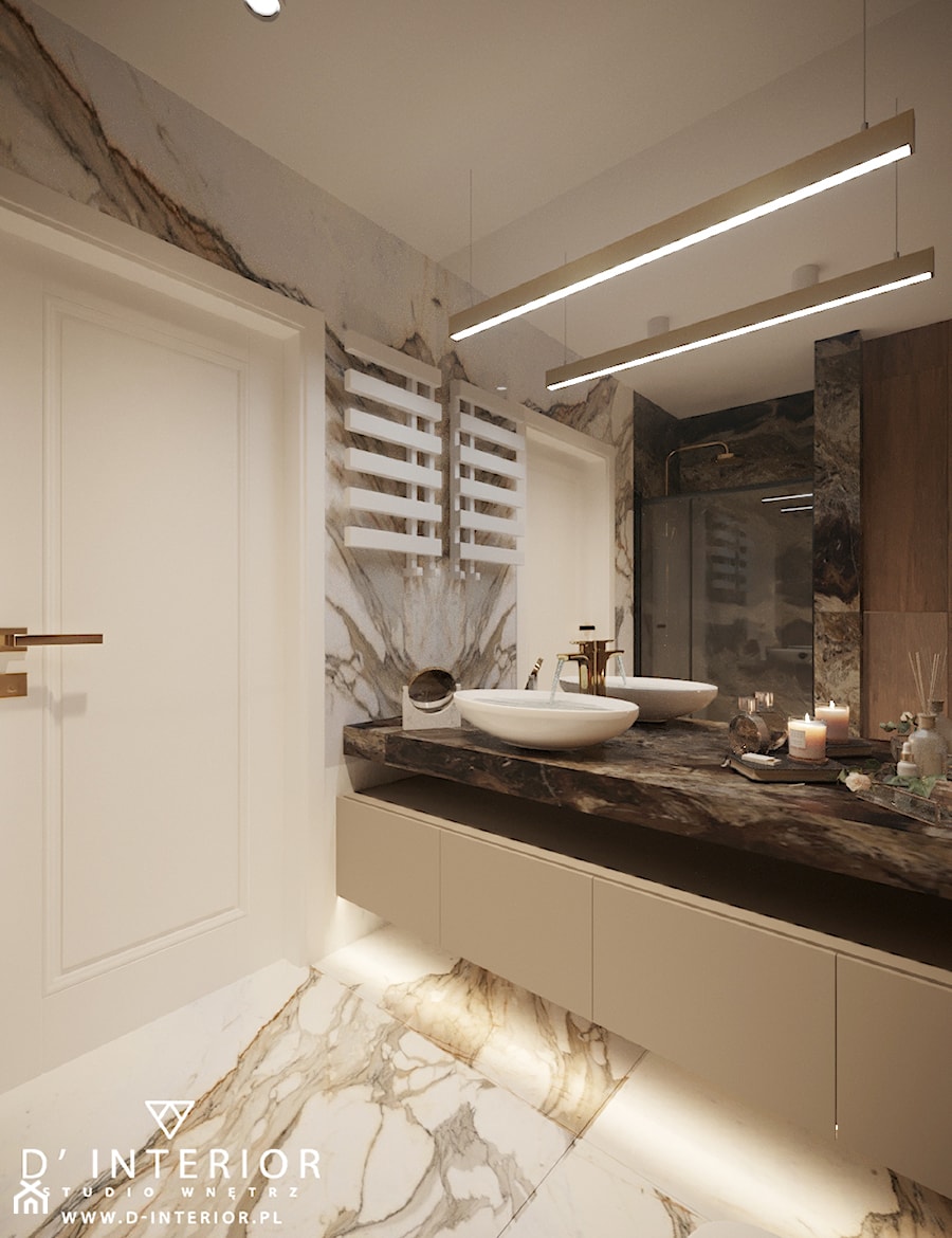 Elegancka łazienka w ciepłych barwach - zdjęcie od D ' INTERIOR. Studio Wnętrz