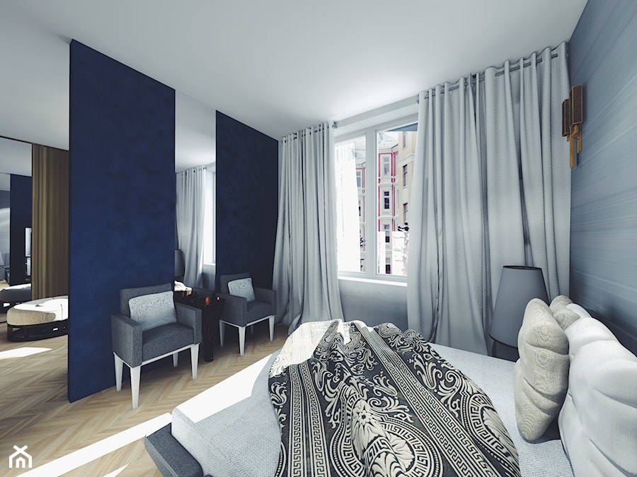 Apartament Frogner | Oslo | Norwegia - Średnia czarna niebieska sypialnia, styl nowoczesny - zdjęcie od Atelier Chwat