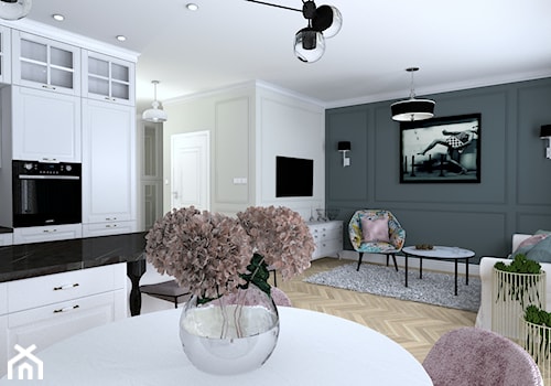 Mieszkanie - Średni czarny szary salon z kuchnią z jadalnią, styl nowoczesny - zdjęcie od Pracownia Wnętrz