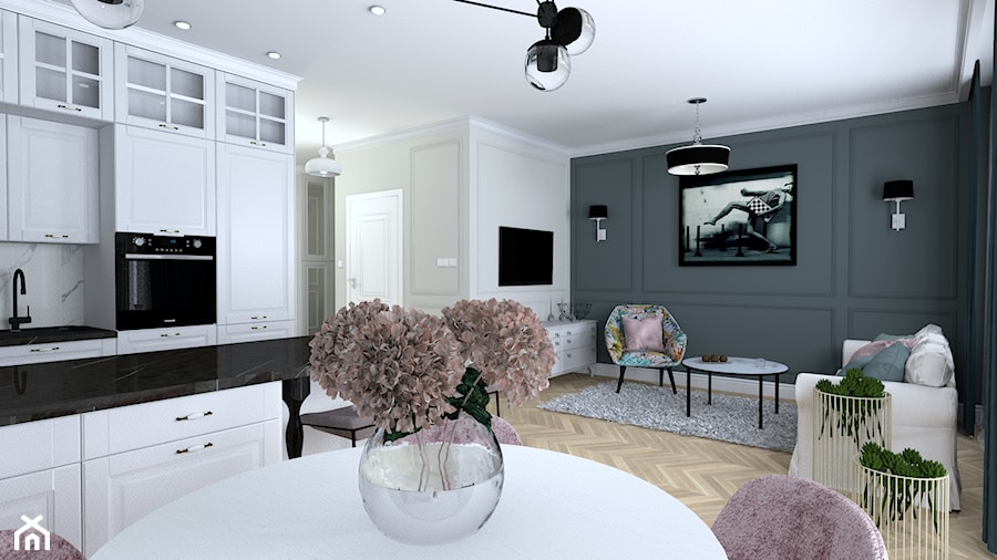 Mieszkanie - Średni czarny szary salon z kuchnią z jadalnią, styl nowoczesny - zdjęcie od Pracownia Wnętrz
