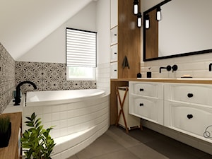ŁAZIENKA na poddaszu - Mała na poddaszu z lustrem z dwoma umywalkami łazienka z oknem, styl rustykalny - zdjęcie od GRUSZKA Wnętrza