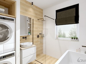 biała ŁAZIENKA - Średnia z pralką / suszarką z punktowym oświetleniem łazienka z oknem, styl nowoczesny - zdjęcie od GRUSZKA Wnętrza