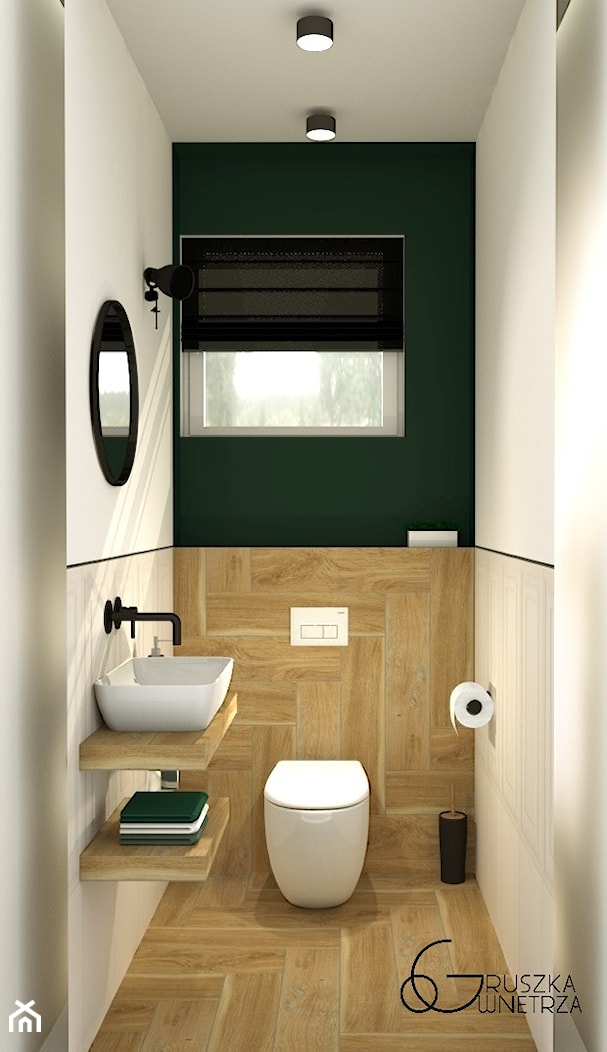 mała TOALETA - Mała z punktowym oświetleniem łazienka z oknem, styl rustykalny - zdjęcie od GRUSZKA Wnętrza - Homebook