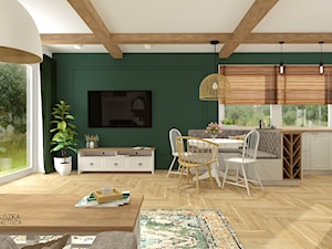 podmiejski DOM JEDNORODZINNY - Średnia zielona jadalnia w salonie w kuchni, styl rustykalny - zdjęcie od GRUSZKA Wnętrza