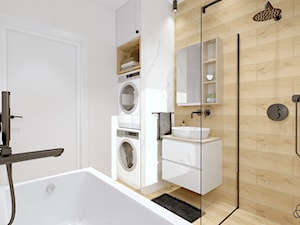 biała ŁAZIENKA - Średnia bez okna z pralką / suszarką z lustrem z punktowym oświetleniem łazienka, styl nowoczesny - zdjęcie od GRUSZKA Wnętrza