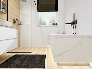 biała ŁAZIENKA - Średnia z pralką / suszarką łazienka z oknem, styl nowoczesny - zdjęcie od GRUSZKA Wnętrza