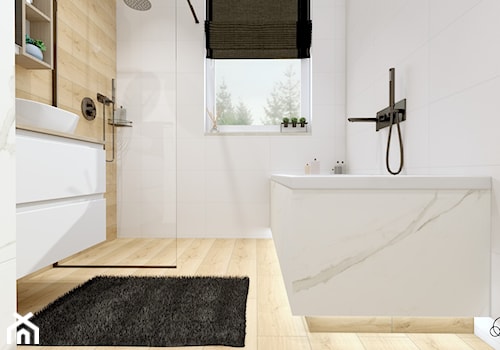 biała ŁAZIENKA - Średnia z pralką / suszarką łazienka z oknem, styl nowoczesny - zdjęcie od GRUSZKA Wnętrza