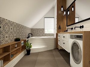 ŁAZIENKA na poddaszu - Średnia na poddaszu z pralką / suszarką z lustrem z dwoma umywalkami łazienka z oknem, styl rustykalny - zdjęcie od GRUSZKA Wnętrza