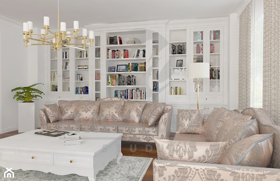 Nowoczesna klasyka - Średni biały salon z bibiloteczką, styl tradycyjny - zdjęcie od Emprojekt - Manufaktura mebli klasycznych i oświetelnia
