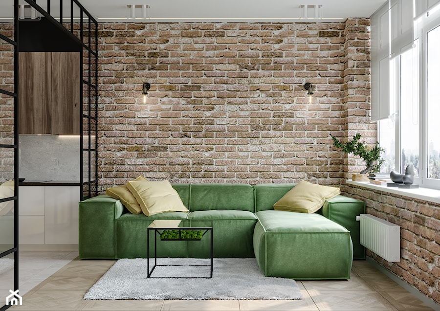 Projekt mieszkania 58,4 m2 - Mały szary salon, styl nowoczesny - zdjęcie od SHAFIEVA DESIGN