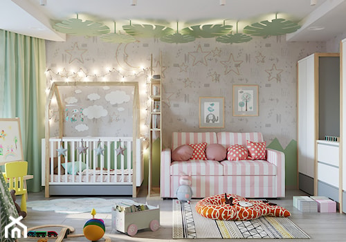 Pokój dziecka, w dwóch wersjach. - Średni szary pokój dziecka dla niemowlaka dla dziewczynki, styl nowoczesny - zdjęcie od SHAFIEVA DESIGN