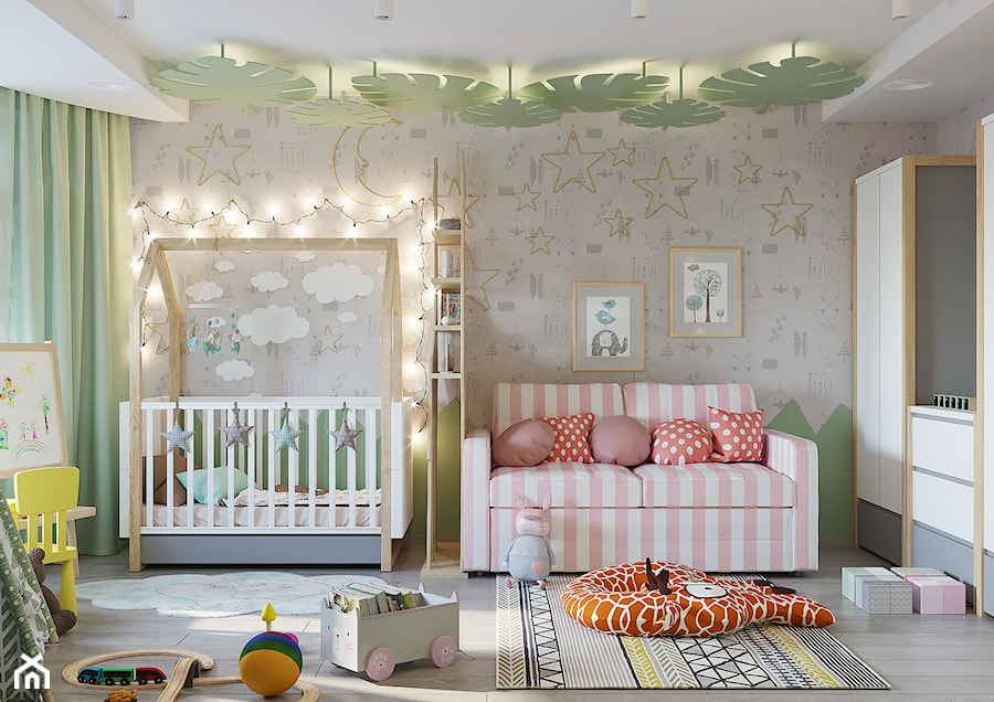 Pokój dziecka, w dwóch wersjach. - Średni szary pokój dziecka dla niemowlaka dla dziewczynki, styl nowoczesny - zdjęcie od SHAFIEVA DESIGN