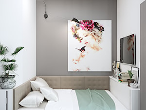 Projekt mieszkania 36m2 - Mała biała czarna sypialnia, styl nowoczesny - zdjęcie od SHAFIEVA DESIGN