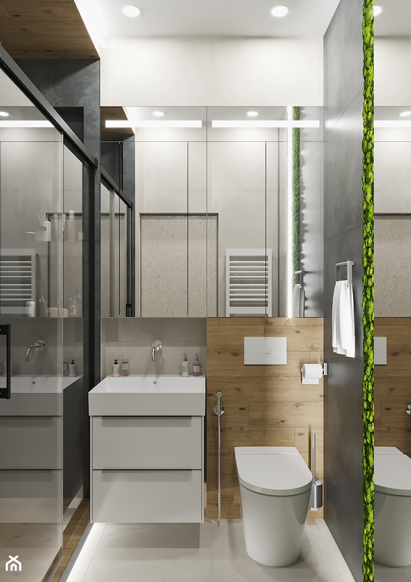 Projekt mieszkania 36m2 - Mała bez okna z lustrem z punktowym oświetleniem łazienka, styl nowoczesny - zdjęcie od SHAFIEVA DESIGN