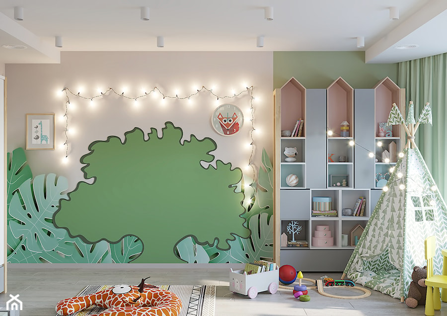 Pokój dziecka, w dwóch wersjach. - Średni szary zielony pokój dziecka dla dziecka dla chłopca dla dziewczynki, styl nowoczesny - zdjęcie od SHAFIEVA DESIGN
